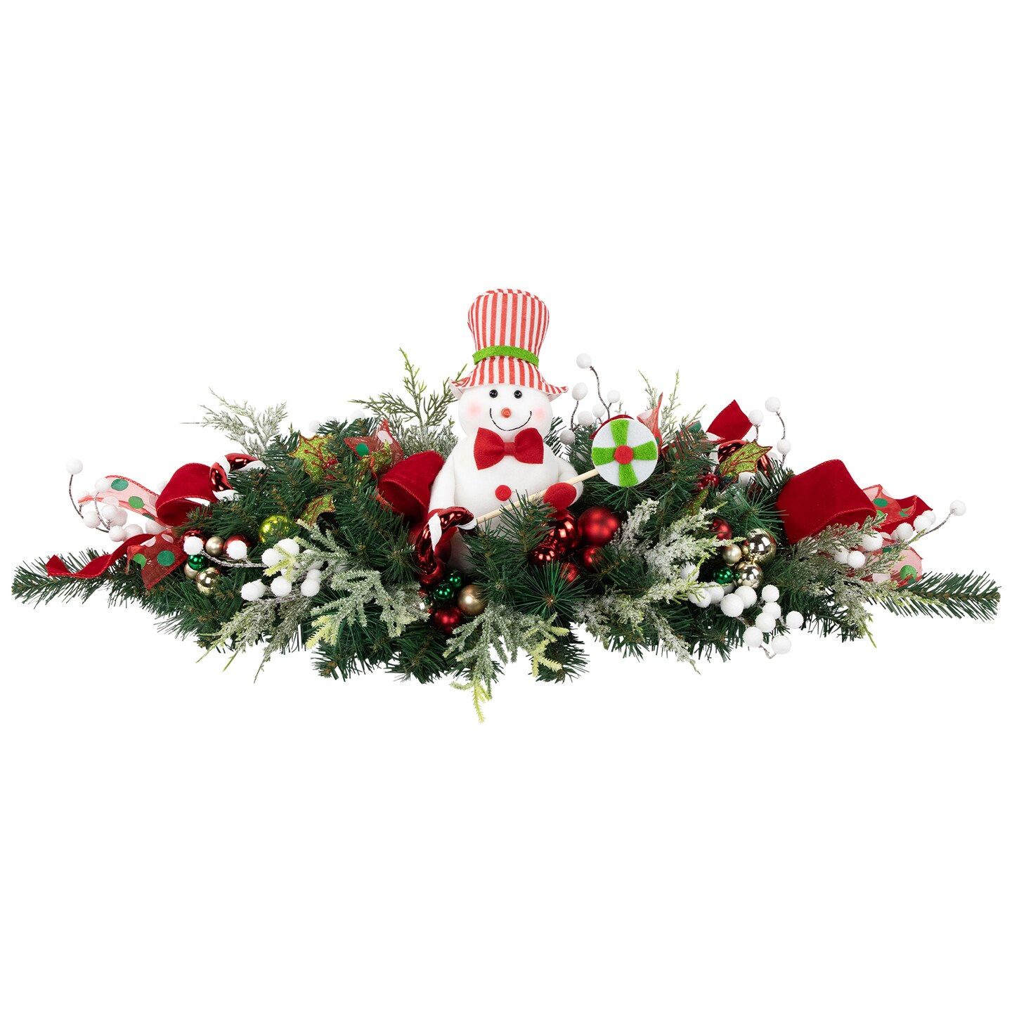 Northlight Candy Cane Snowman and Ornaments Christmas Swag - 37.5&#x22; - Unlit