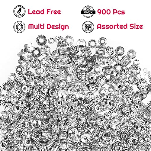 900 Pieces Metal Spacer Beads for Making Bracelet, Necklace, Jewelry Making and Findings Accessories, Silver