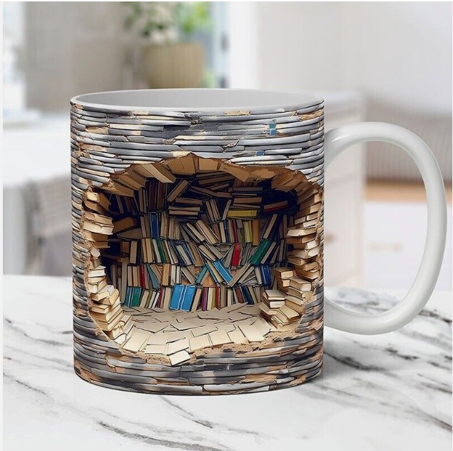Book Lover Ceramic Mug Shelf Cup 2024 3D Bookshelf Mug-Library Book Shelf Mugs