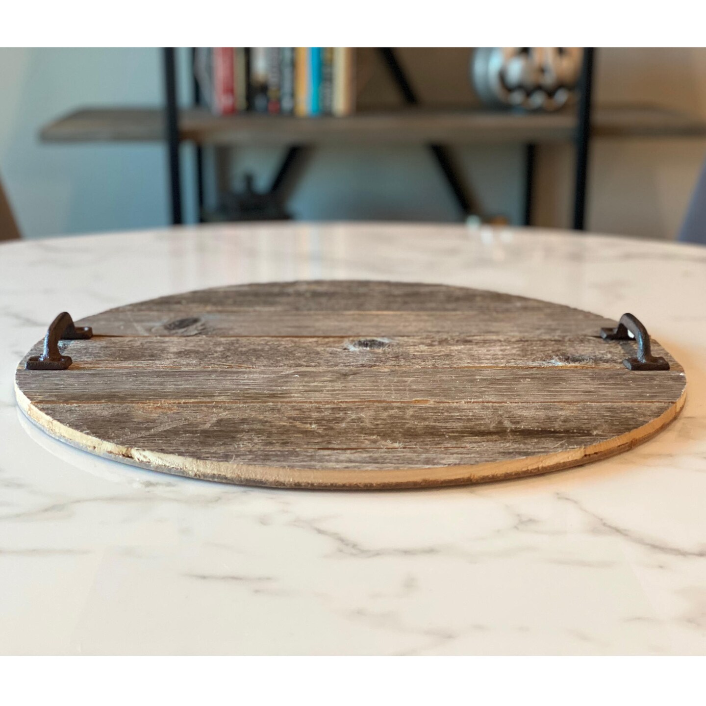 Rustic Farmhouse Reclaimed 18&#x22; Round Wooden Decorative Serving Tray