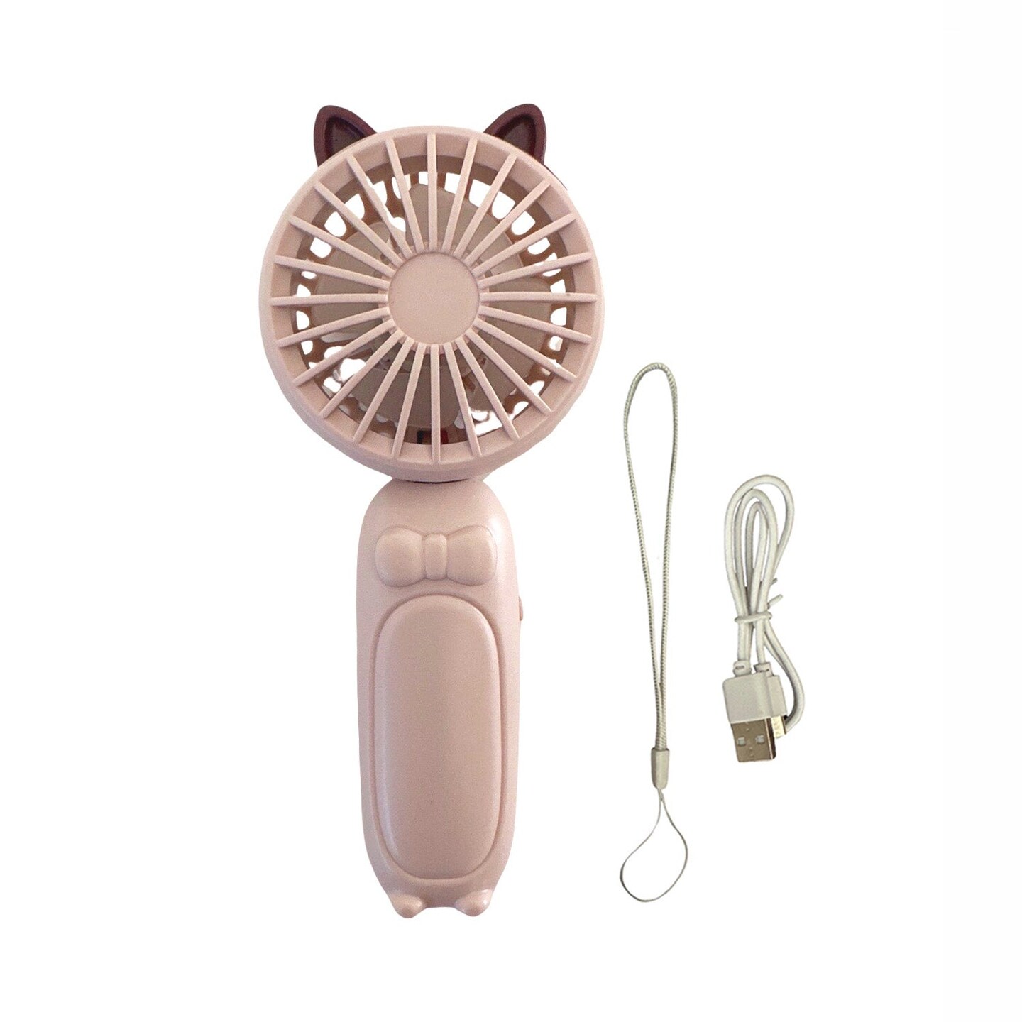 Wrapables Mini Portable Handheld and Desktop Rechargeable USB Fan, Pink Cat