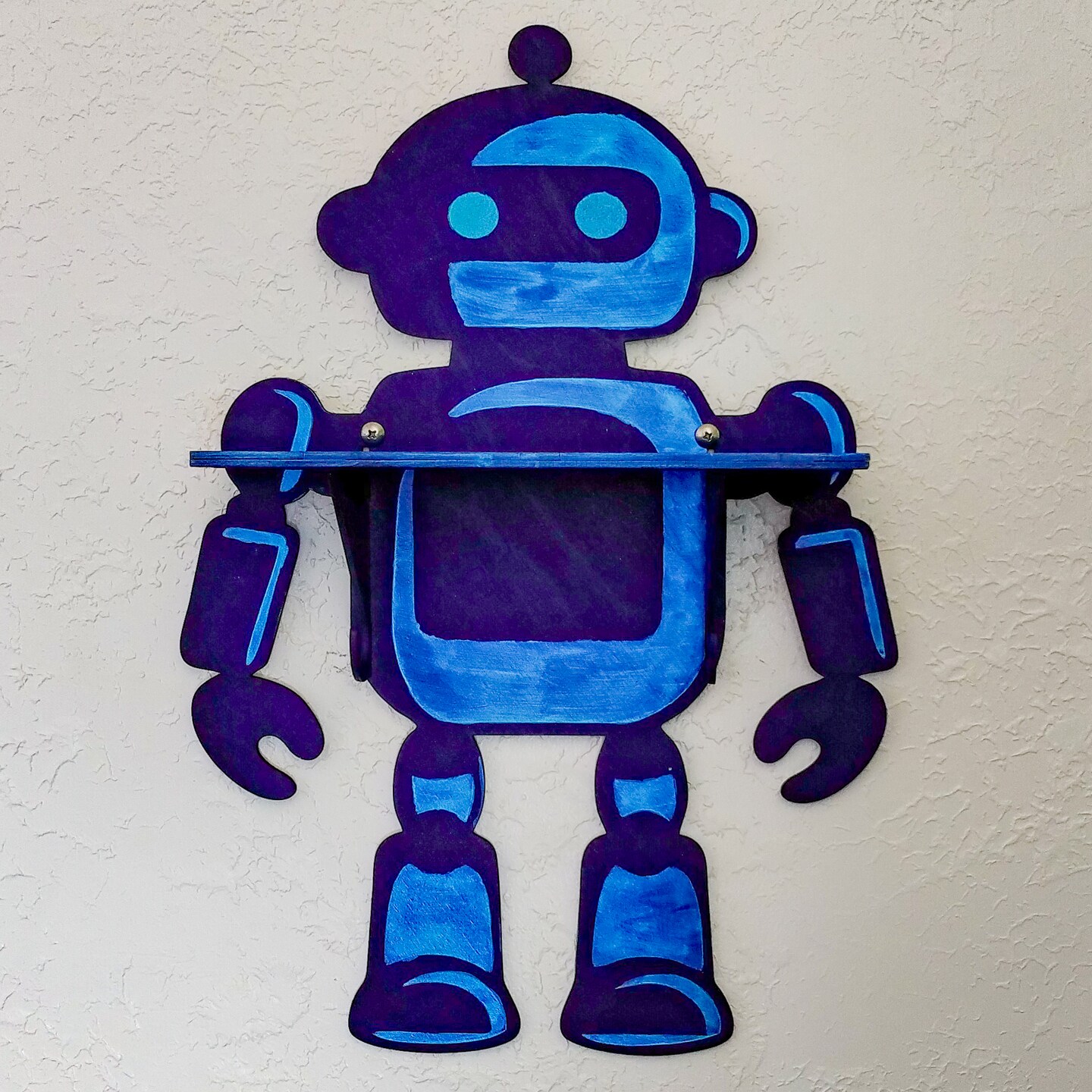 Robot STENCILS INCLUDED Paint-It-Yourself Hanging Shelf Arts and Crafts Kit  for Adults or Kids with Hook Hangers Unfinished Wood
