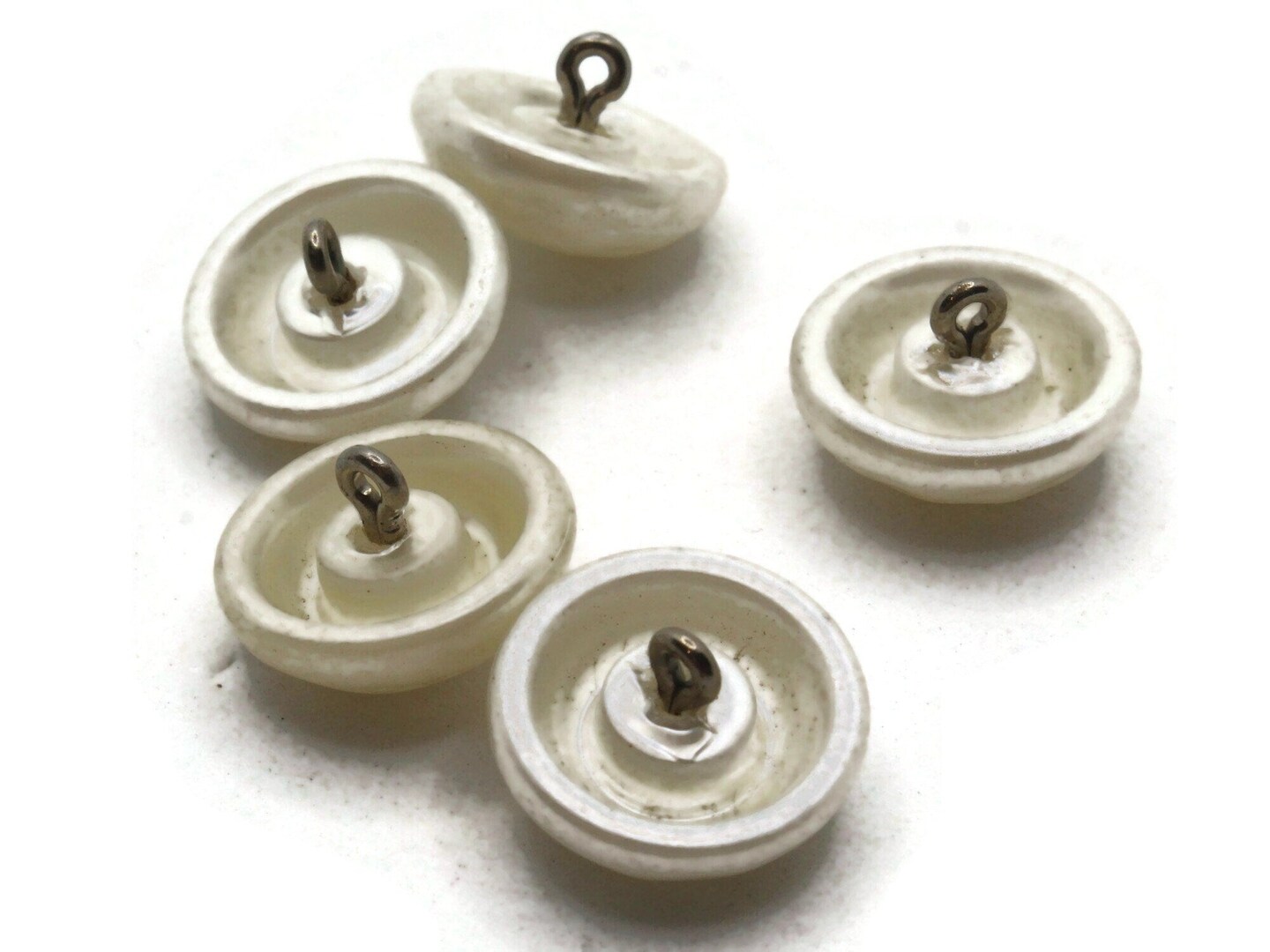 5 19mm Vintage Round White Plastic Pearl Shank Buttons