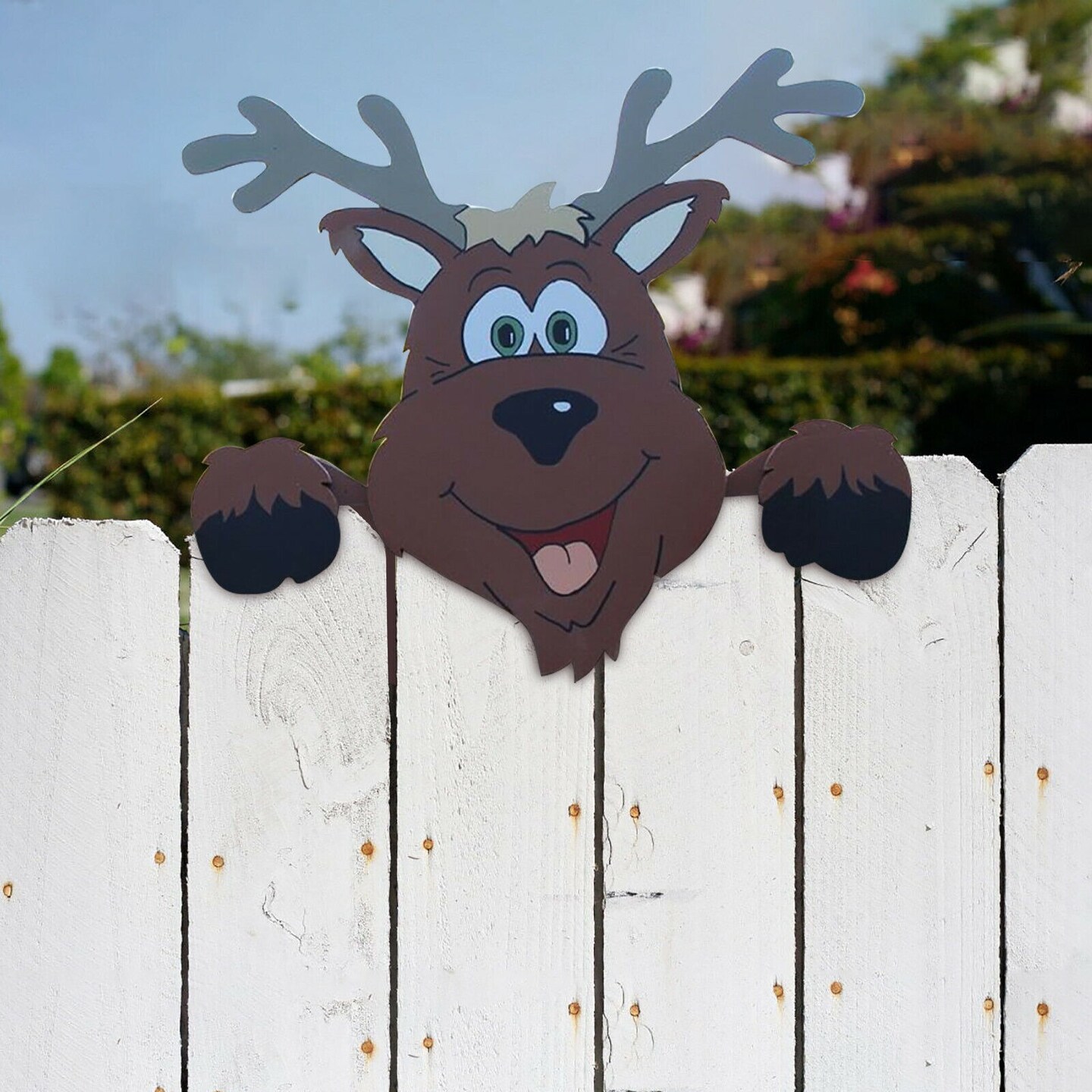 Christmas Fence Peeker Yard Decoration with Santa Claus Reindeer and Grinch