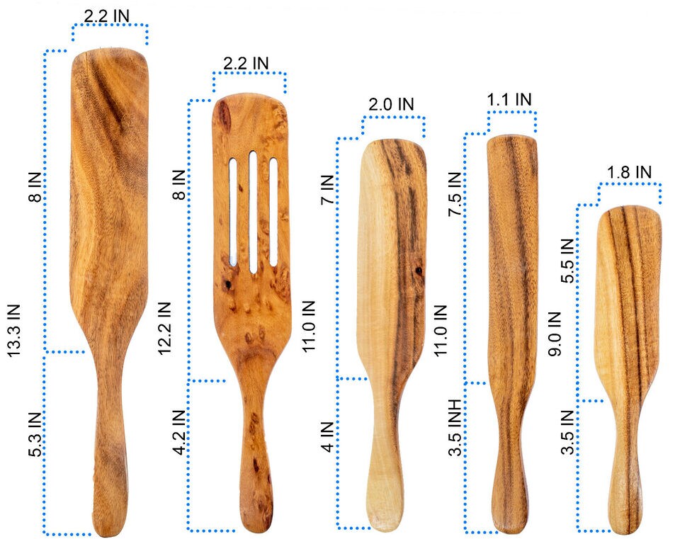 Spurtle Kitchen Cooking Utensil 5pc Set Teak Wood Non Stick Wooden