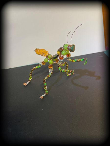 Praying Mantis Handmade beaded wire wrapped copper home decor