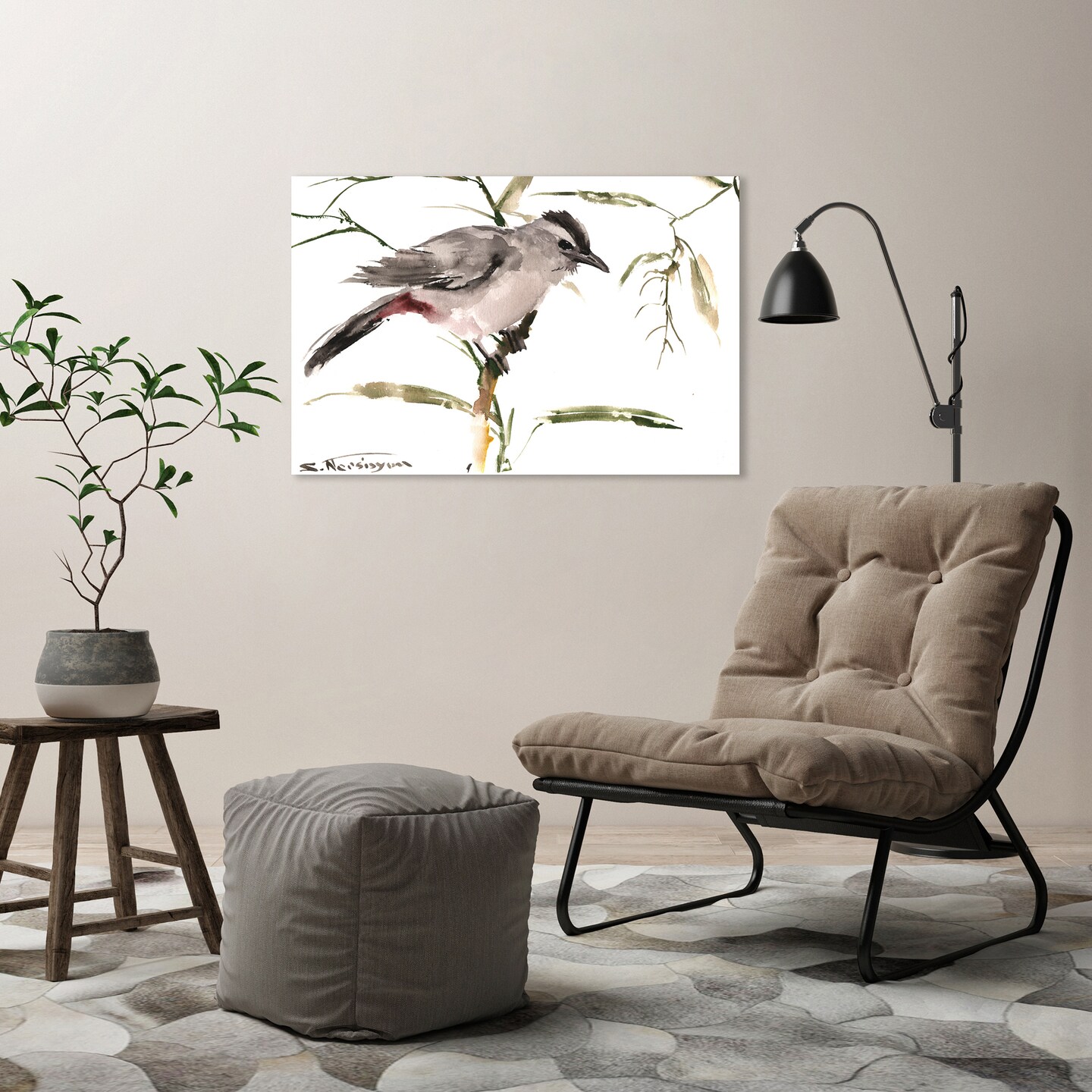 Grey Cat Bird by Suren Nersisyan  Gallery Wrapped Canvas - Americanflat