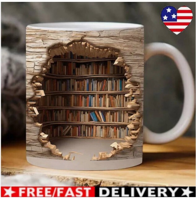 Book Lover Ceramic Mug Shelf Cup 2024 3D Bookshelf Mug-Library Book Shelf Mugs