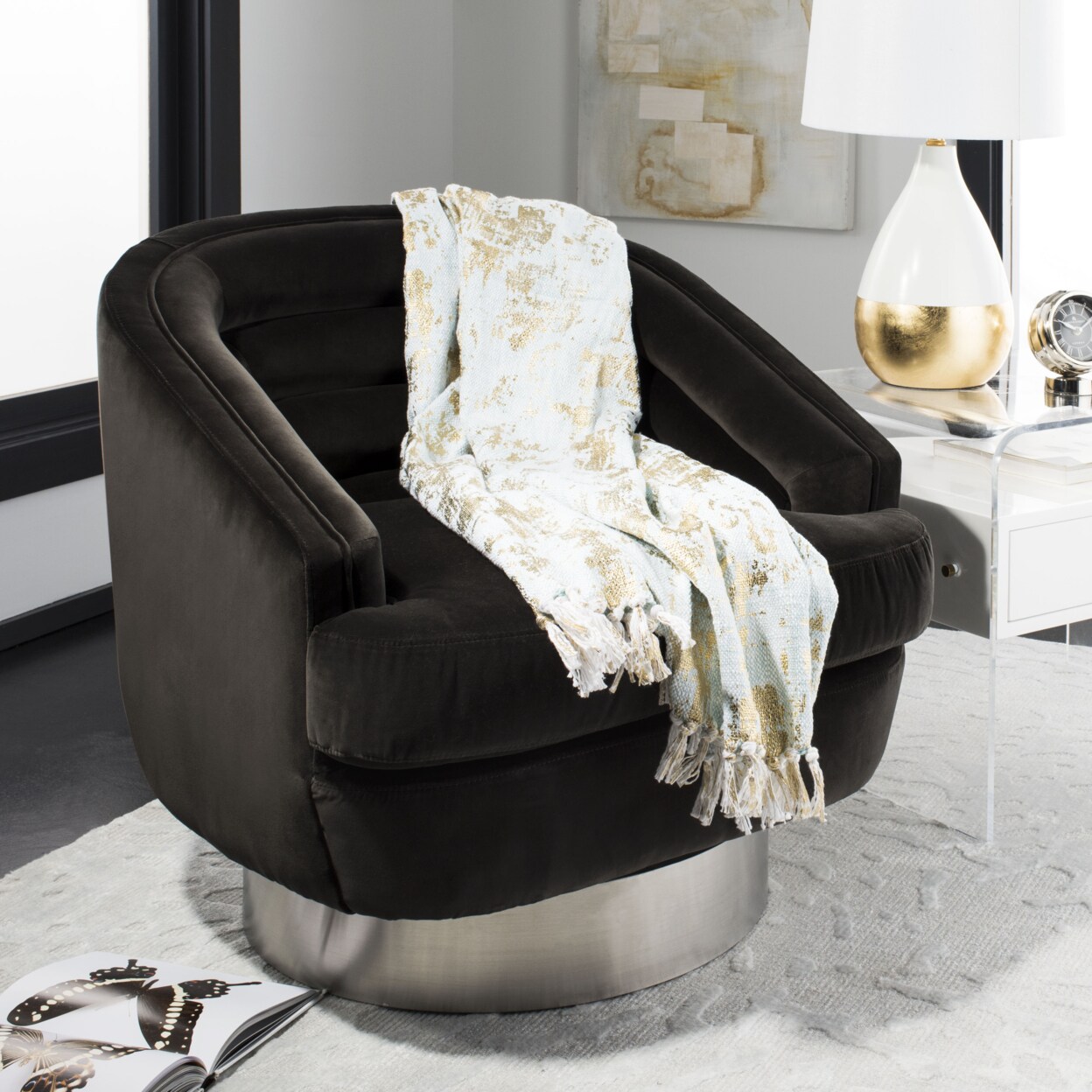 Safavieh Gemma Metallic Throw Blanket Blue / Gold