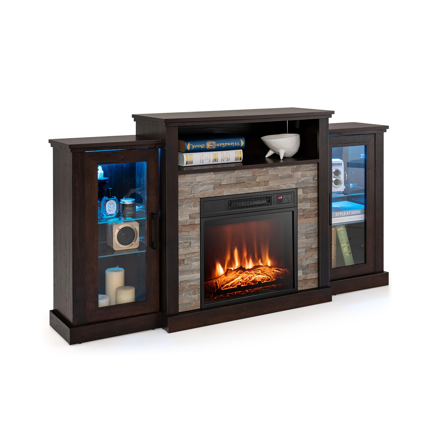 Fireplace Entertainment Center Stand with 16-Color LED Lights for TVs