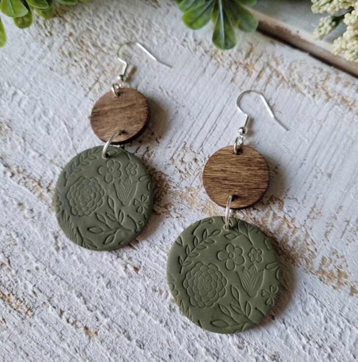 Handmade Polymer Clay Earrings, Floral Earrings, Dangle Earrings, Olive ...