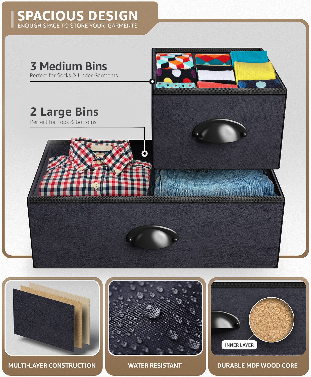 Sorbus Dresser with 5 Drawers - Storage Chest Organizer Unit with Steel Frame, Wood Top, Easy Pull Fabric Bins - Long Wide TV Stand for Bedroom Furniture, Hallway, Closet &#x26; Office Organization