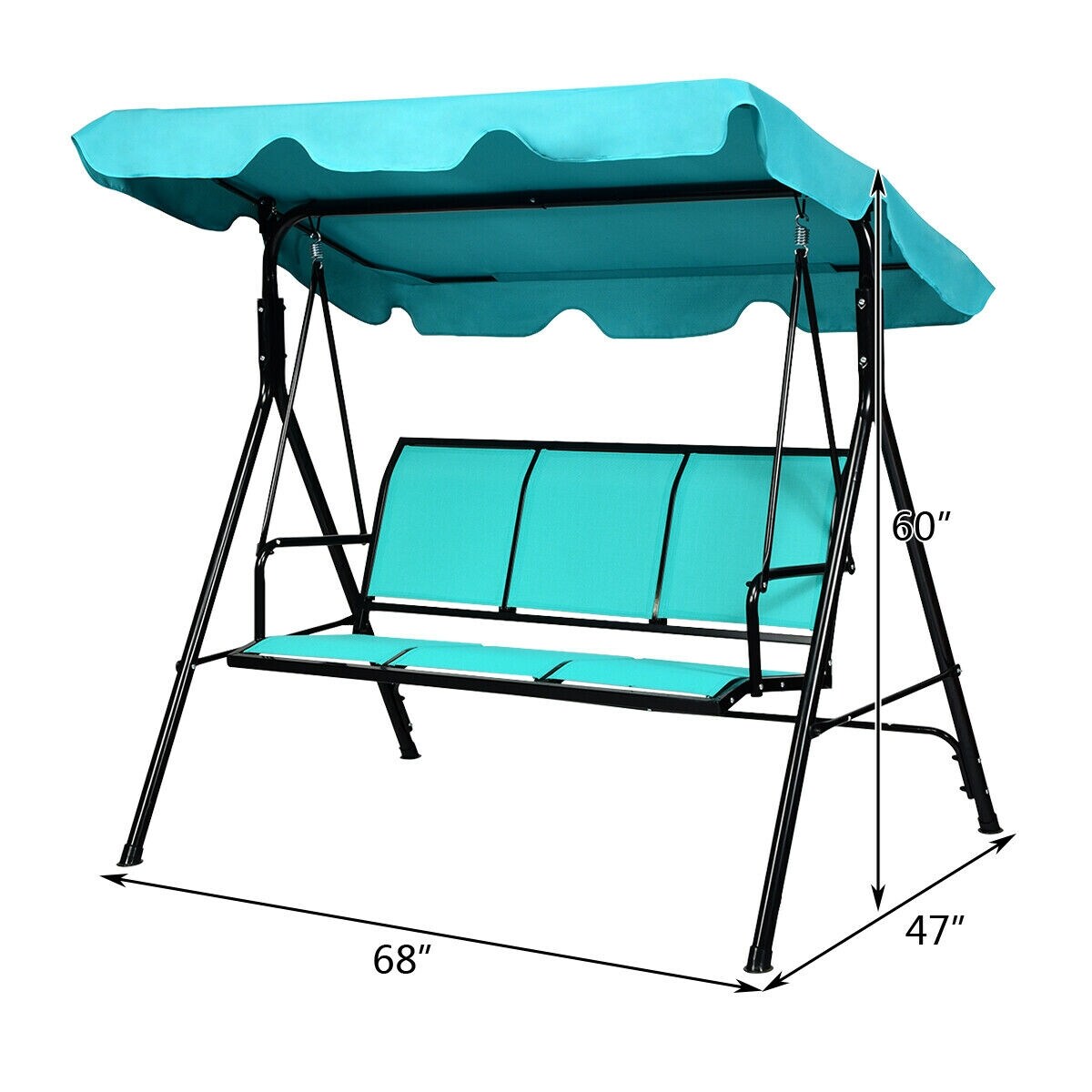 3 Person Patio Swing with Polyester Angle Adjustable Canopy