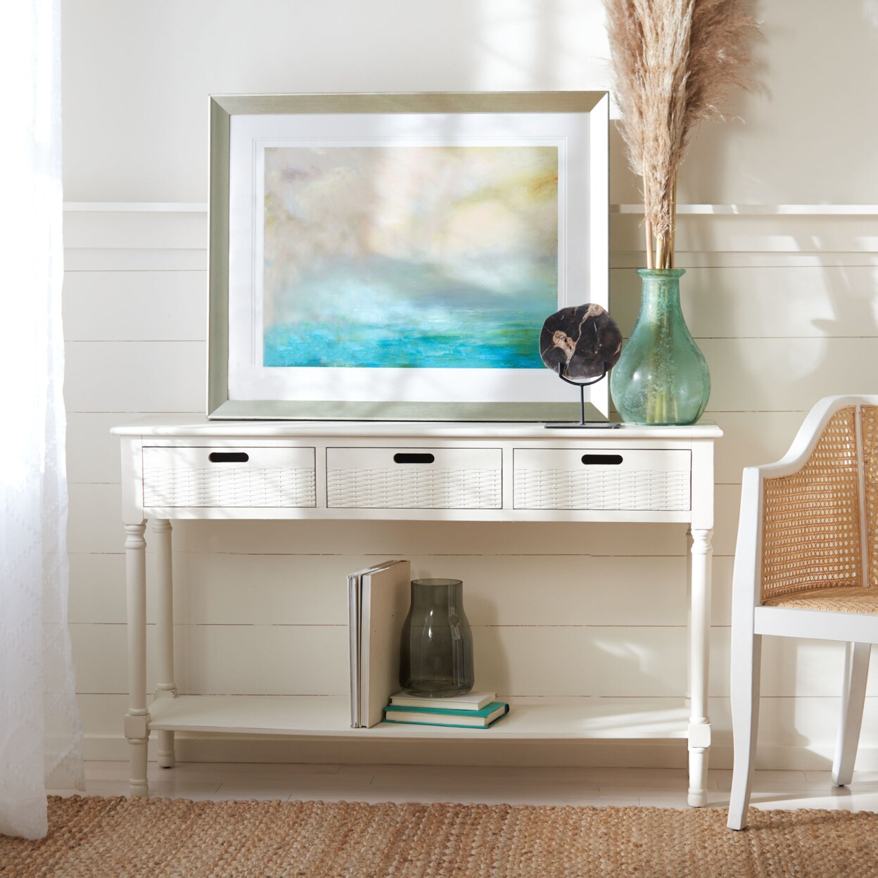 Safavieh   Landers 3-Drawer Console Table Distressed White