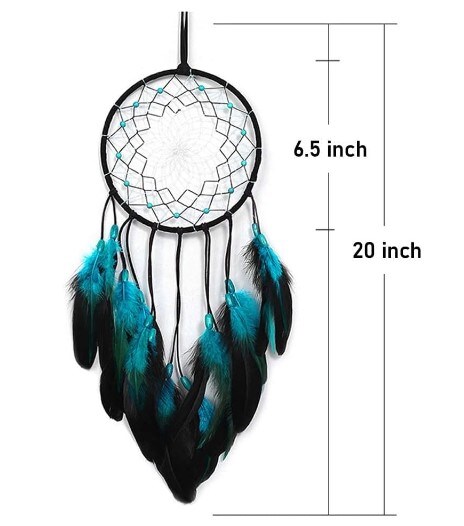Blue Dream Catchers Handmade, Boho Traditional Circular Net for Bedroom Kids, Home Decoration, Art Ornament Craft Gift