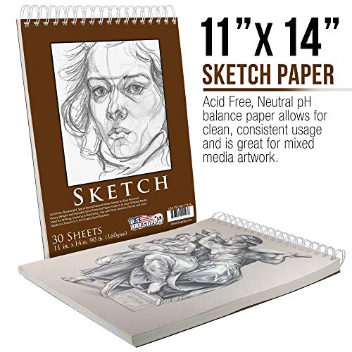 11" x 14" Top Spiral Bound Sketch Book Pad, Pack of 2, 30 Sheets Each, 90lb (160gsm) - Acid-Free Heavyweight Paper, Artist Sketching Drawing Pad - Pencils, Charcoal - Adults, Students