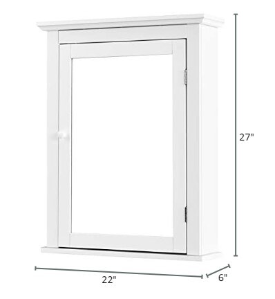Bathroom Cabinet with Mirror, Mirrored Wall-Mounted Storage Medicine Cabinet w/Single Door &#x26; Adjustable Shelf in 5 Positions, Multipurpose Wall Cabinet for Bathroom (White)