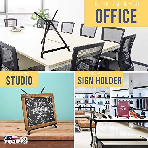 15" to 21" High Adjustable Black Aluminum Tabletop Display Easel with Extension Arm Wings - Portable Artist Tripod Folding Frame Stand - Holds Canvas, Paintings, Books, Photos, Signs