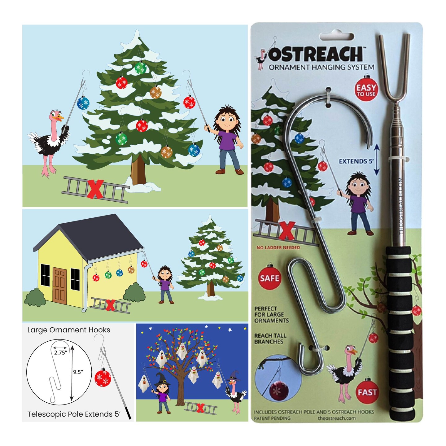 Ostreach Ornament Hanging System Ornament Hooks Ornament Hangers Christmas Tree Hangers Christmas Tree Hooks Metal Wire Ornament Hooks for Outdoor Trees