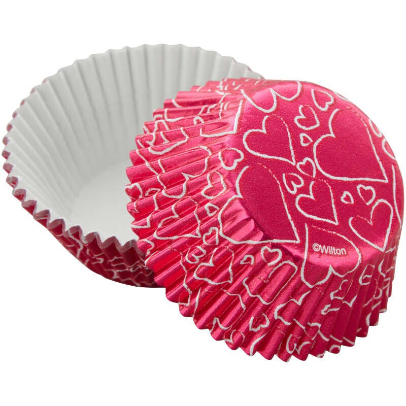 Pink Hearts Valentine&#x27;s Day Foil Cupcake Liners, 24-Count