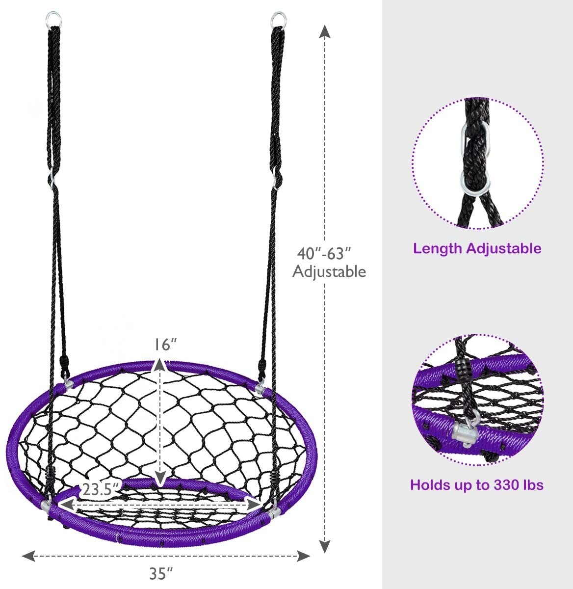 Net Hanging Swing Chair with Adjustable Hanging Ropes