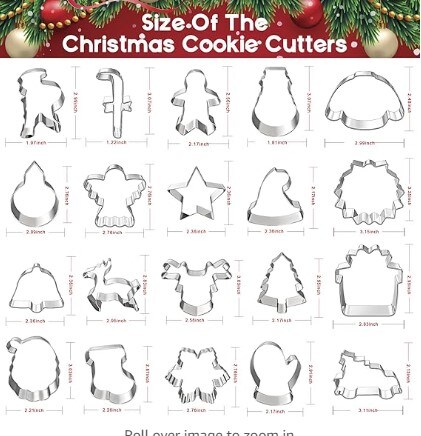 Hibery Holiday Cookie Cutters Christmas, Reindeer, Snowflake, Christmas Tree, Gingerbread Man, Santa, Bell &#x26; More, 20 Pcs Christmas Cookie Cutter Shapes