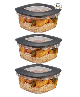 Rubbermaid Premier Flex & Seal Food Storage Set, 5 Cup, 3 Tritan Containers,  3 Grey Flex and Seal Lids, 6 Piece Bundle Set