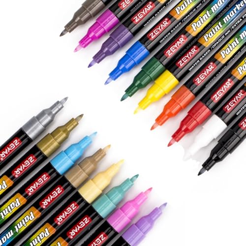 ZEYAR Premium Acrylic Paint Pen, Water Based, Extra Fine Point, 18 Colors, Odorless, Acid Free and Safe, Opaque Ink, Environmental Friendly, AP Certified