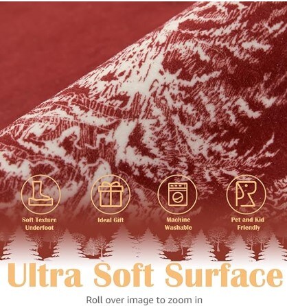 Washable Rug Christmas Round Rug 4ft Area Rug Red Christmas Tree Rug Decorative Circle Rug 4&#x27; Round Non Slip Soft Rug Indoor Carpet Holiday Decorations for the Kitchen, Bedroom, Foyer, Nursery, and Living Room