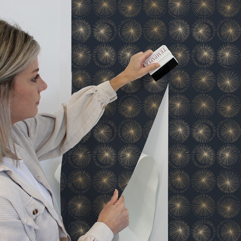 Tempaper Goodbye Moon Peel and Stick Wallapaper Midnight Blue/Metallic Gold