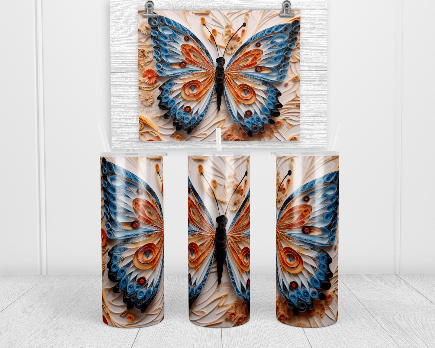 3D Butterfly 20 oz insulated tumbler with lid and straw