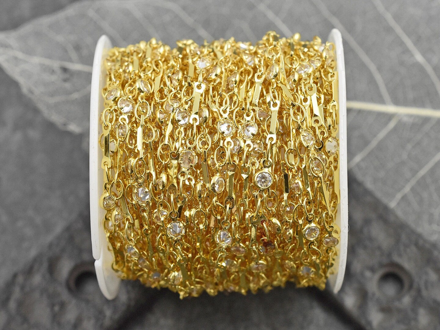 18K Gold Plated Brass Bar Link Rhinestone Chain 8x4x2mm