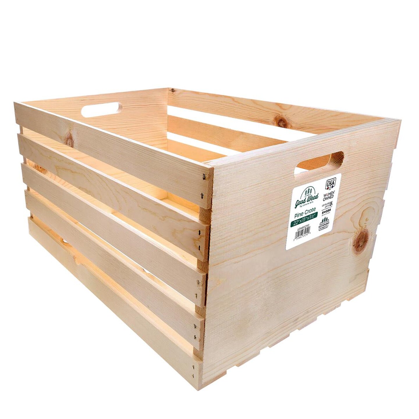 Good Wood by Leisure Arts Wooden Crate, wood crate unfinished, wood crates for display, wood crates for storage, wooden crates unfinished, Pine, 22" x 15" x 11.5"