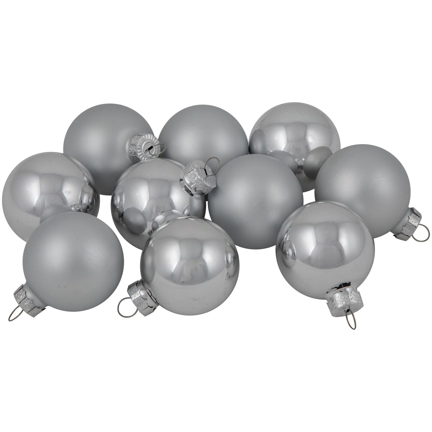 Northlight 10ct Silver Shiny and Matte Glass Ball Christmas Ornaments 1.75" (45mm)