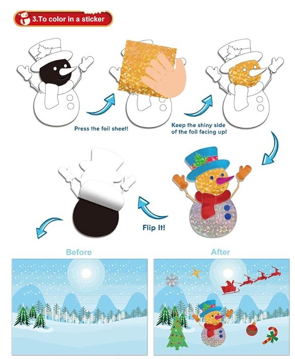 Christmas Craft for Children,Christmas Foil Fun Art Kit for Children Ages 4 to 8,Christmas No Mess DIY Artistic Activity