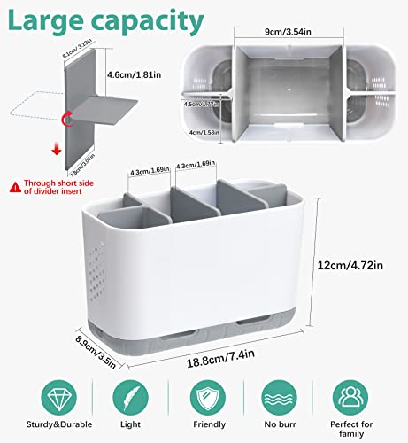 Boperzi Toothbrush and Toothpaste Holder Drainage for Bathroom Countertop with Adjustable Dividers, Large Toothpaste Caddy Organizer Storage Rustic Anti-Slip for Shower, Kitchen, Family, Kids Gray