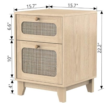 Boho Side Table with Handmade Rattan Decorated Drawer for Bedroom, Living Room