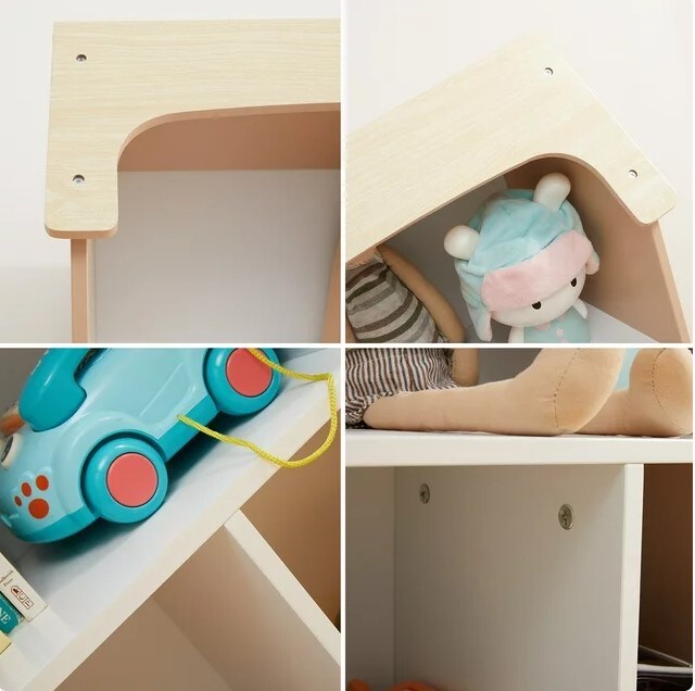 Wood Color Kids Wooden 3 Bookshelf 5 Cubby Storage Bookcase Cube Shelf