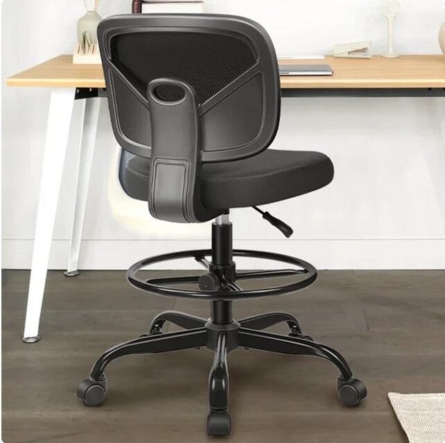 Tall Office Desk Chair with Adjustable Height and Footring, Low-Back  Ergonomic Standing Desk Chair Mesh Rolling Tall Chair for Art Room, Office,  or Home