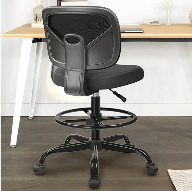 Tall Office Desk Chair with Adjustable Height and Footring, Low-Back Ergonomic Standing Desk Chair Mesh Rolling Tall Chair for Art Room, Office, or Home