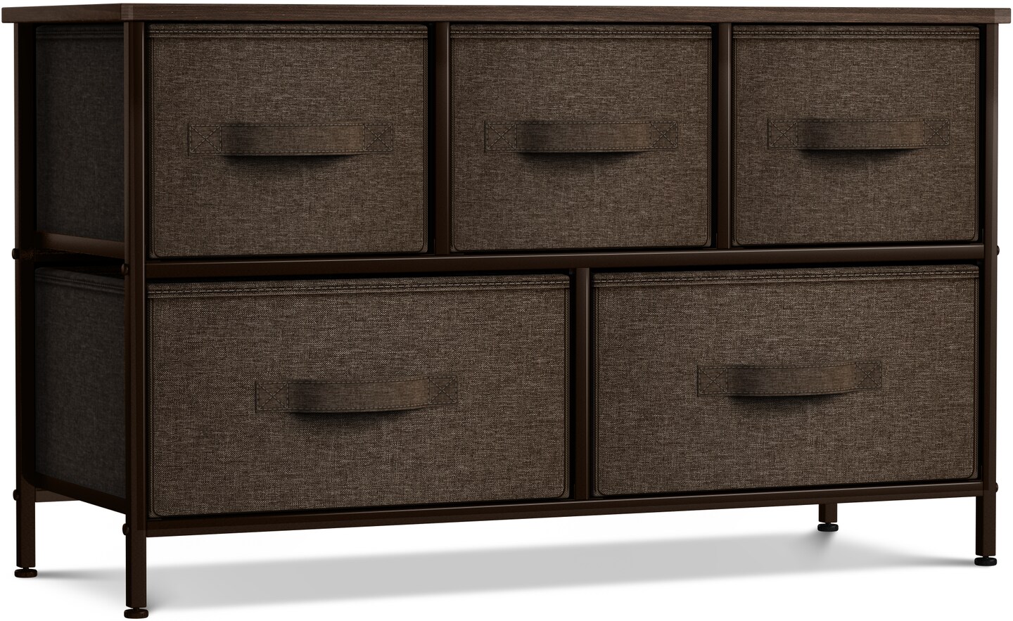 Fabric Dresser with 5 Drawers, Wide Dresser Storage Tower, Organizer Unit  with Wood Top and Easy Pull Handle for Closets, Living Room, Nursery Room