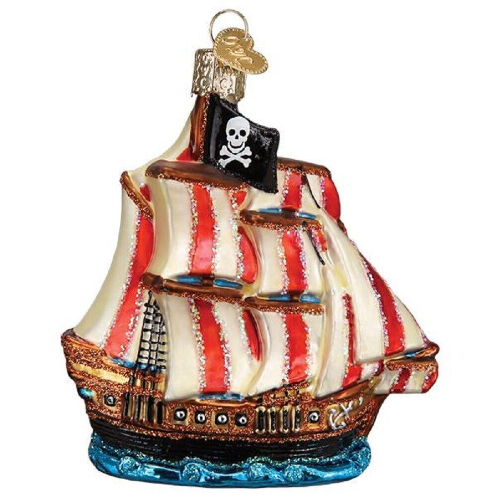 Pirate Ship Glass Christmas Tree Ornament with Free Box