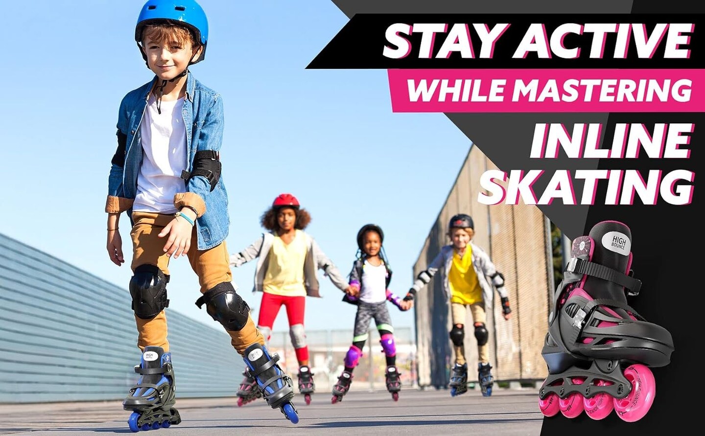 High Bounce Inline Skates for Girls and Boys, Roller Skates with Gel Wheels Adjustable Sizing for Adults and Kids, Inline Skates for Adult Female, Male, Lightweight Roller Skates