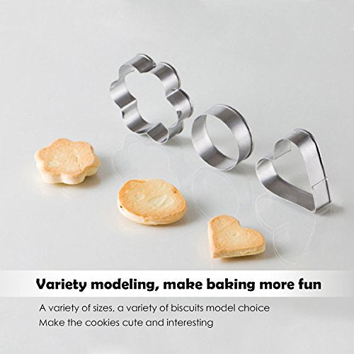 Metal Cookie Cutter Set - Heart Star Round Flower Shape Cookie Cutters  Stainless Steel Biscuit Cutter Heart Small Square Cookie Cutters Mini Oval