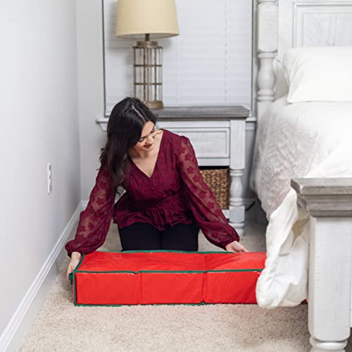 Gift Wrap Storage Organizer, Easily organize Wrapping Paper, Ribbons, Bows, Scissors, Fits 18-24 Standard Rolls, Keeps Gift Supplies in Perfect Condition & Ready for Next Season, (Red)