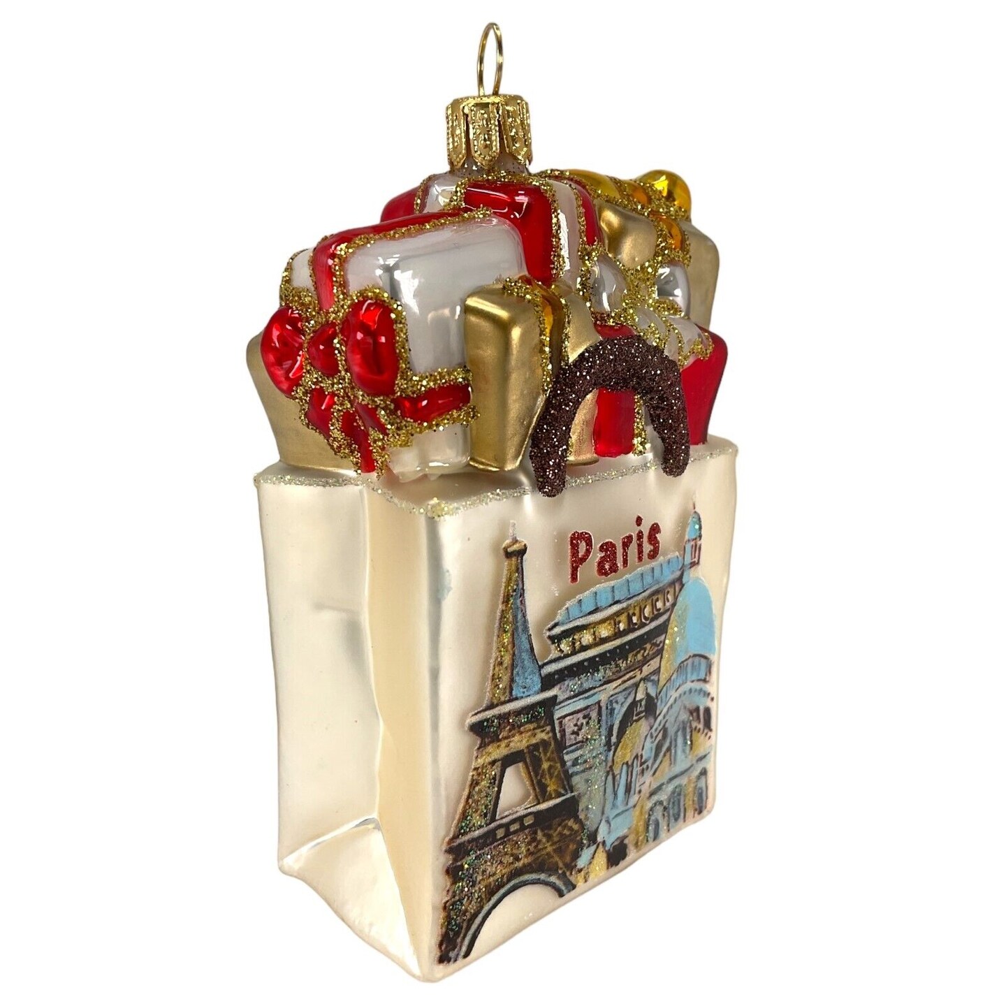France Shopping Bag Polish Glass Christmas Ornament