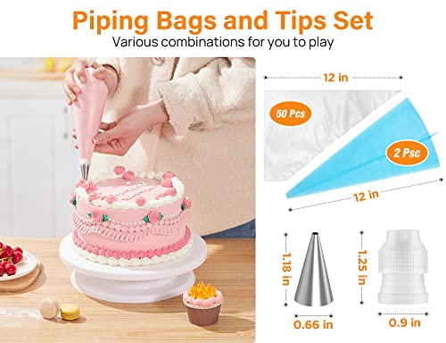 71 PCs Cake Decorating Supplies Kit with Cake Turntable, 12 Numbered Icing Piping Tips, 2 Spatulas, 3 Icing Comb Scraper, 50+2 Piping Bags, and 1 Coupler for Baking