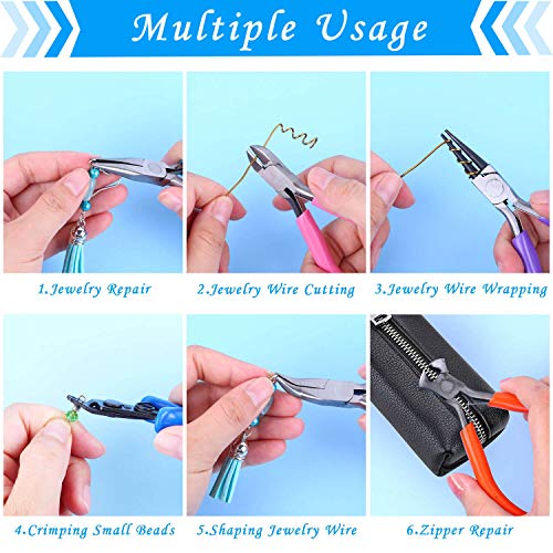 6 Pieces Jewelry Pliers, Jewelry Making Tools Kit Includs Needle Round Nose Pliers, Wire Cutters, Crimping Pliers, Bent Nose Pliers, End Nippers for Beading Craft