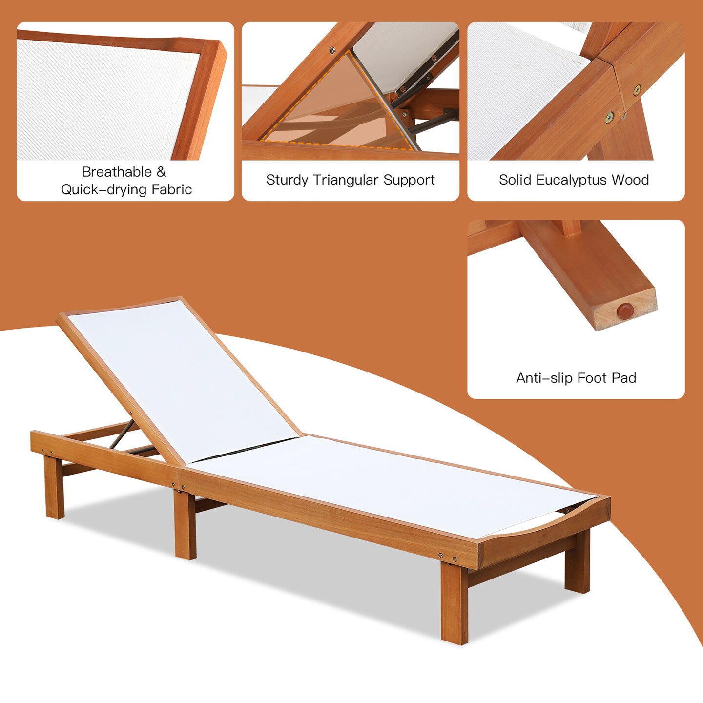 Costway Patio Lounge Chair with 5-Postion Adjustable Backrest and Quick-Drying Fabric