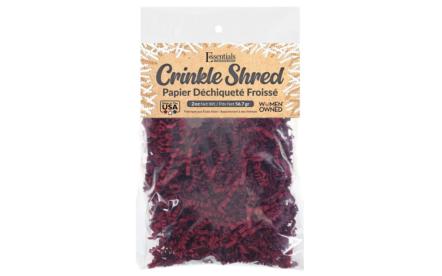 Essentials by Leisure Arts Crinkle Shred Bag, Burgundy, 2oz Shredded Paper Filler, Crinkle Cut Paper Shred Filler, Box Filler, Shredded Paper for Gift Box, Paper Crinkle Filler, Box Filling